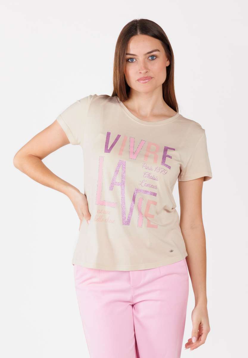 KEY LARGO Damen T-Shirt Mit Rundboden – Aus Modal-Baumwolle, Mit „POSITIVE VIBES“-Aufdruck – Lässiges Oversize-Shirt